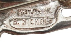 R Nichols Cat Stretching Sterling Silver Pinback Brooch