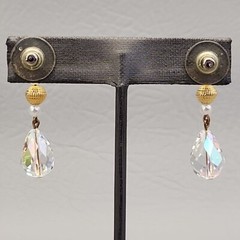 Vintage Glass Earrings Dangle AB Teardrop Faceted Drop 1.5″