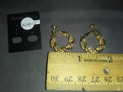 Vintage NAPIER Clip on Earrings Gold Plated Ribbon twist Hoops 7/8″ Screw Back