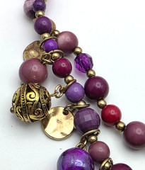 Gold Tone Multicolor Beaded Charm Fringe Necklace Double Strand Glass Lucite 21″