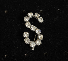 Vintage Rhinestone Letter [S] Silver Tone Pin Brooch 1.25in