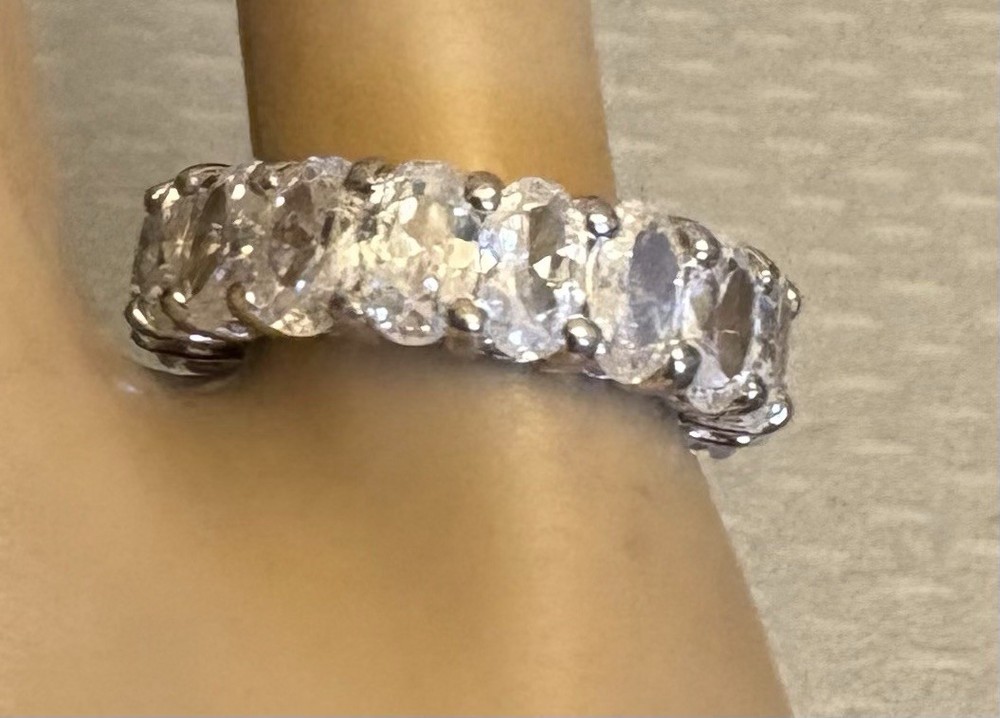 vintage ADI 925 Sterling Silver Crystal Eternity Band Oval CZ Ring size 6
