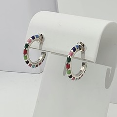 Vintage 925 Sterling Silver Multicolor Inlay Hoop Earrings 21mm Southwest Boho