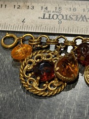 Vintage FLORENZA Fleur de Lis Amber Glass Charm/ Fob Etruscan Bracelet