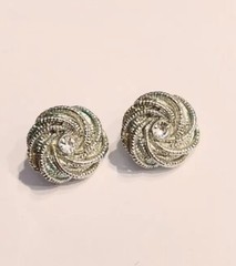 Vintage Estate Silver Twisted Round Textured Post Pierced Rhinestones Earrings