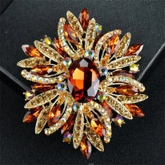 Vintage Style Large Sparkly Purple Flower Brooch Pin with Gemstones*