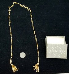 New in Box Vintage Goldtone & Pearl Fold-over Necklace without Clasp 33 inches