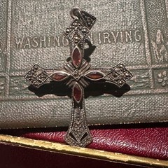 Vintage 925 Silver, Marcasite and Garnet Cross Pendant Necklace