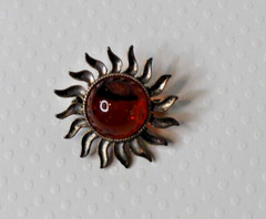 Vintage Silvertone Pin Brooch Amber Stone Floral Sunshine Motif 1 1/8″