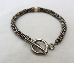 STERLING SILVER CAVIAR BEADS PEARL CHANNEL SET CRYSTALS BRACELET ~ 7 1/8″ LONG