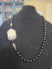 Vintage Japanese Men-Netsuke Mask Statement Necklace – Cloisonné Accents