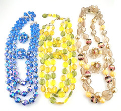 Vintage West Germany Givre Glass Plastic AB Bead Necklace Earrings Lot of 3 Sets