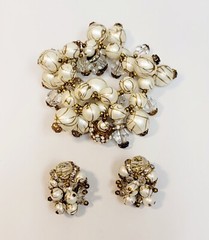 Vintage Hobe Wrap Bracelet & Earrings Crystal Beads Rhinestones White Beads