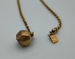 Antique Round Link Solid Y. Gold Chain Engraved Ball Clasp Choker Necklace 17″
