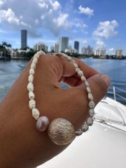 Pastel Pearl Choker Floating Carved Pearl Sterling Silver Handmade Necklace