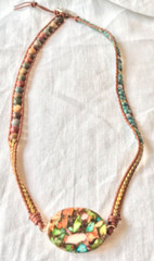 Vintage Boho Leather Faux Turquoise Stone necklace
