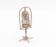 925 Sterling Silver Vintage Decorative Piece Hanging Bird Cage & Parrot TR4093