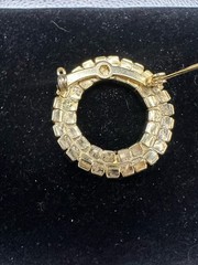 Vintage Double Circle Pin AB Crystals Clear Aqua Color Gold Plated Vtg Clasp