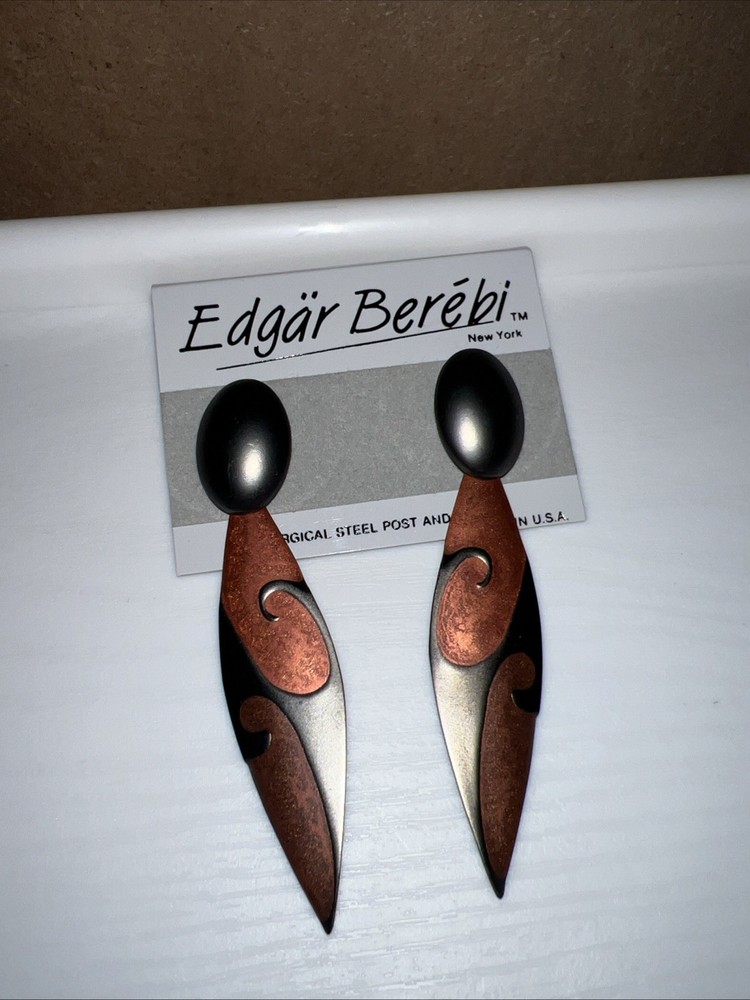 Edgar Bernie Vintage Metal Teardrop Pierced Earrings, Silver And Bronze Tone