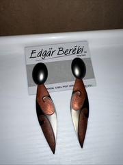 Edgar Bernie Vintage Metal Teardrop Pierced Earrings, Silver And Bronze Tone