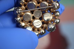 Vintage Signed EISENBERG Red Rhinestone Tiered Dome Brooch Pin 1940s 1950s MCM