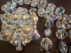 Vintage AB Coated Crystal Brooch Necklace Jewelry Set SPARKLY