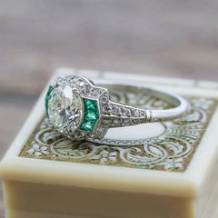 3Ct Art Deco Style Lab-Created Diamond & Emerald Wedding Ring 14K White Gold FN