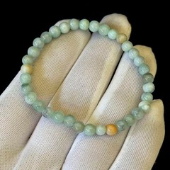 Natural Green Jade Jadeite Round Beads Bracelet Elastic, Width 5mm, 7 inch
