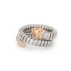 Bulgari Serpenti Tubogas Ring 18k Gold Steel Flex Sz 9 Estate Snake Jewelry