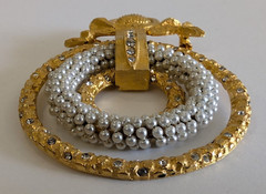 Vintage Large Rhinestone & Pearl Rings Brooch Pin