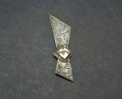 Vtg MCM Studio Modernist Sterling Copper Textured Quartz? Bow Brooch Pin Silver