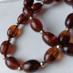 Vtg Mid-Century Faux Amber Lucite Necklace Statement Rootbeer Barrel 24″ 30g