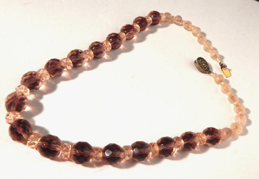 Vintage Lavender to Purple Amethyst Glass Crystal Beads Sterling Clasp Gorgeous