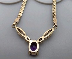 Vintage Amethyst And Diamond 14k Yellow Gold Chain Necklace 16″ 6 Grams