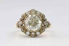 Vintage Art Deco Style Old European Lab Created Diamond Wedding 14K Gold FN Ring
