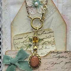 Vintage 12k GF Pocket Watch Chain FOB Necklace, Dog Clip,Goldstone & Citrine Gem