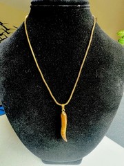 Vintage Gold Tone Tigers Eye Horn Pendant Necklace Snake Chain 18″
