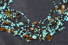 Vintage? Genuine Turquoise And Tiger Eye Nuggets Beads Necklace 19.5″L