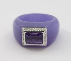 1.30CT Amethyst Lavender Jade 0.02CTW Diamond Ring 14K Gold Size 6