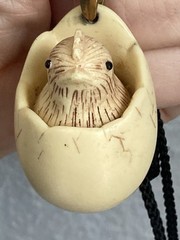 Vintage Chick in Egg Necklace Pendant Black Cord Signed Luke Razza Resin Figural