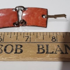 Vintage Copper Link Bracelet with Orange Enamel on Square Panels
