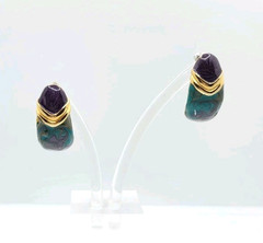 Vintage Enamel Swirl Huggie Stud Earrings Retro Purple Green Statement Jewelry