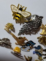 Vintage Mixed 18 Animal Enamel Pin Lot Bee Wolf Bear Bird Fish Dolphin Koala Pig