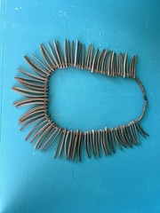 Vintage 70s Necklace Fringed wood with beads Tribal Jewelry