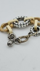 Lanvin Paris Statement Link Bracelet Signed Crystal Wood Resin Designer