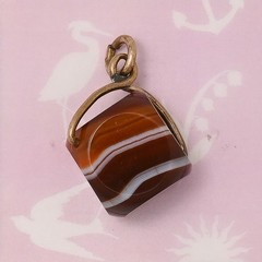 Antique Victorian CUBE Banded Agate Gold Filled Spinner Fob Charm Pendant