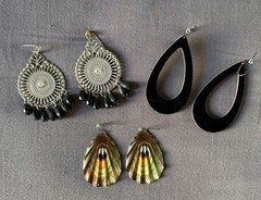 3 Pair Dangle Pierced Earrings Black Beads On Silver Tone, Black, & Multi Color