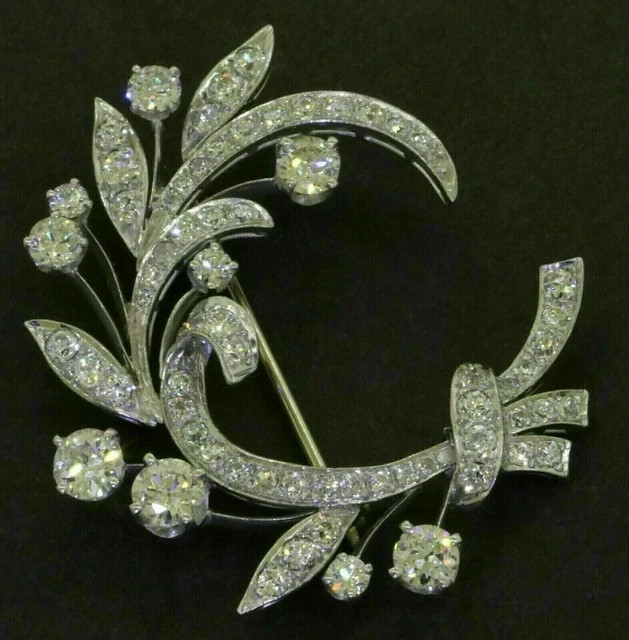 3Ct Round Cut Real Moissanite Pretty Unisex Brooch Pin 14K White Gold Plated