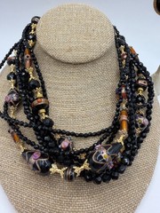 Vintage Les Bernard Multi Strand Necklace & Clip Earrings Set Gold Tone