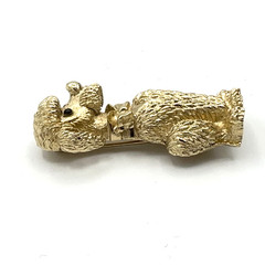 BOUCHER vintage dog brooch – gold-tone sitting poodle w/ bow pin – 7702P signed